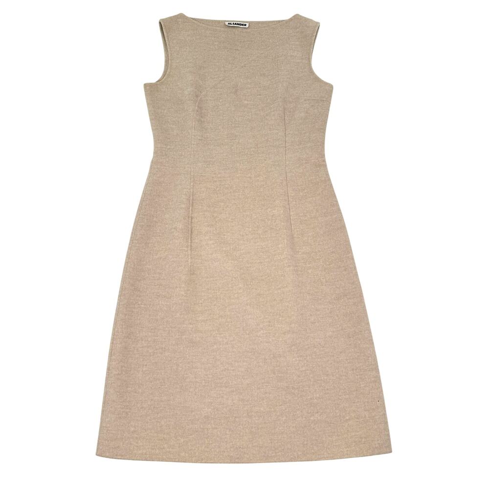 Jil Sander Wool Angora Cashgora Sheath Dress Oatmeal Minimalist IT 38